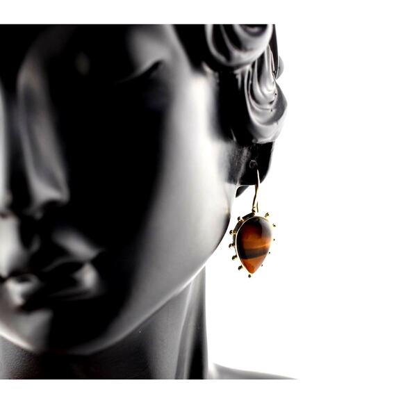 Rachel Reinhardt Tigers Eye Bezel Earrings - Picture 1 of 3